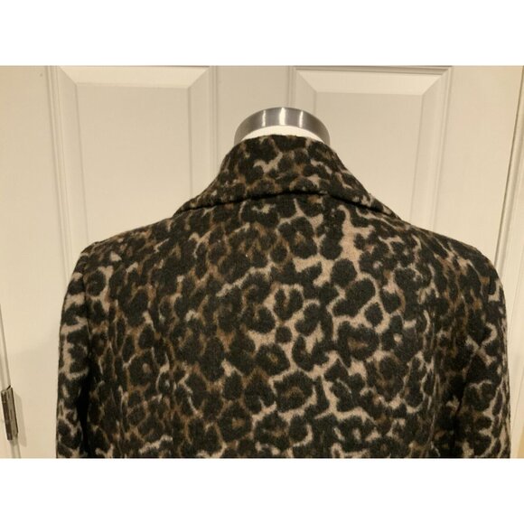 Michael Kors Brown Animal Print Button-Up Wool Blend Coat, Size Medium - Picture 7 of 8